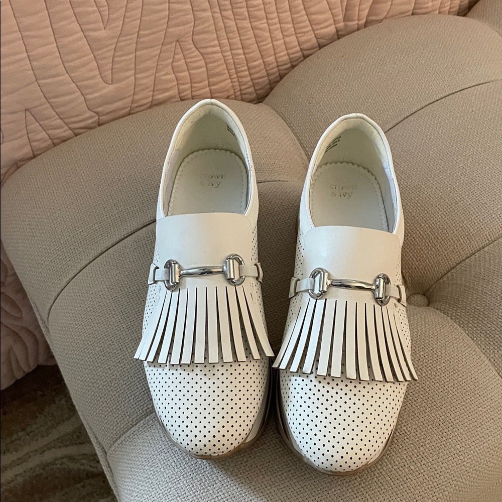 Crown & Ivy White Loafers with Silver Accent